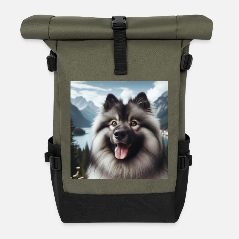Fröhlicher Wolfspitz - Rolltop Rucksack - Olive/Schwarz