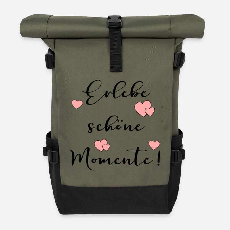 Erlebe schöne Momente - Rolltop Rucksack - Olive/Schwarz