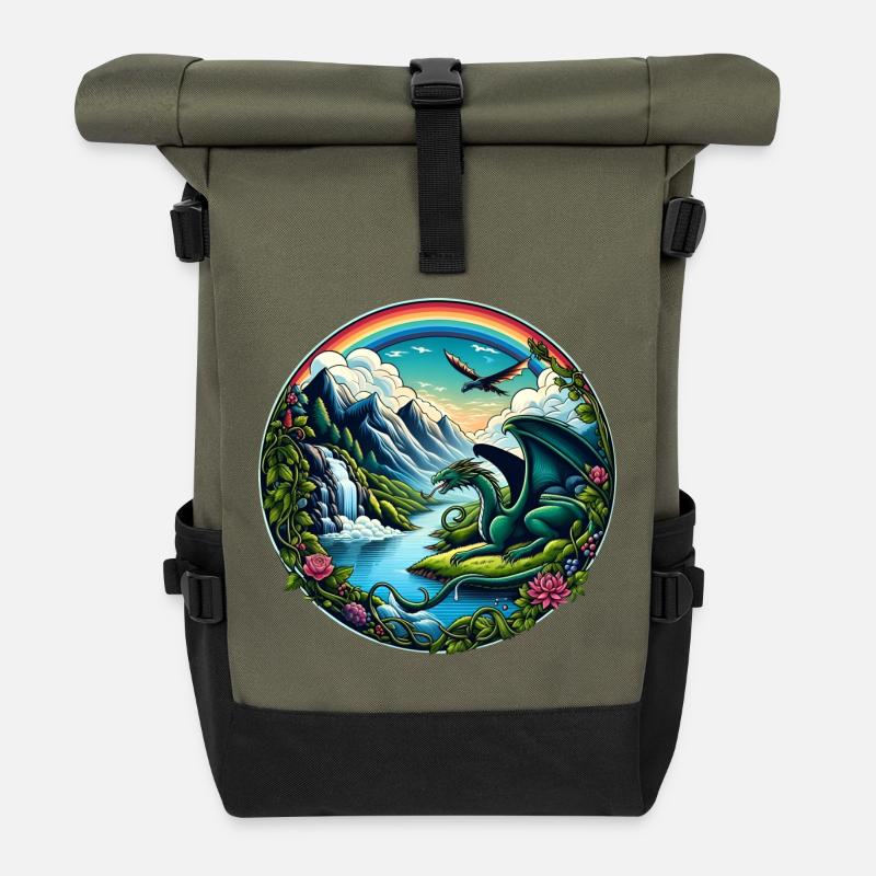 Dragonland - Roll Top Backpack - olive/black