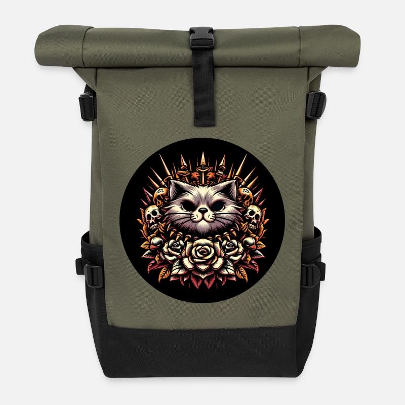 Chat maléfique - Sac à dos roll top - olive/noir