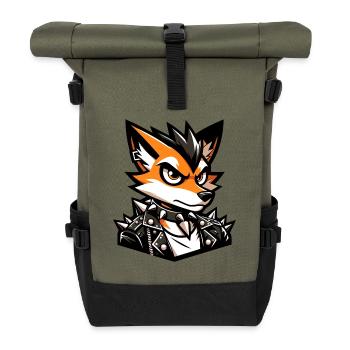 A cartoon style punk rock fox - Roll Top Backpack - olive/black - Front