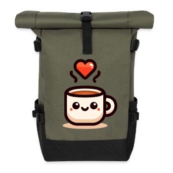 Cheery Cuppa: Ein Schluck Liebe - Rolltop Rucksack - Olive/Schwarz - Vorne