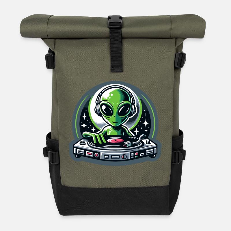 Galactic Grooves: The Extraterrestrial DJ - Roll Top Backpack - olive/black