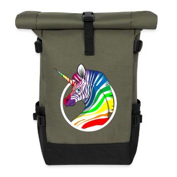 Rainbow Unicorn Zebra - Roll Top Backpack - olive/black - Front