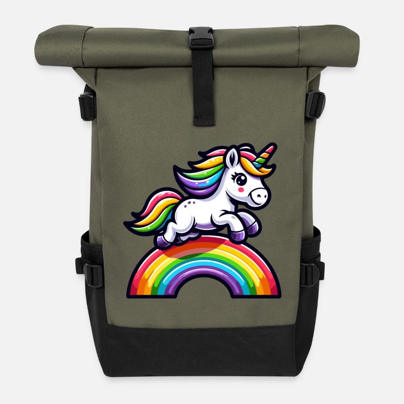 Radiant Rainbow Unicorn: The Magical Mare - Roll Top Backpack - olive/black