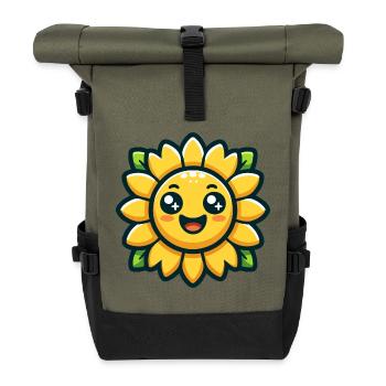 Sunny Blossom: The Radiant Sunflower - Roll Top Backpack - olive/black - Front