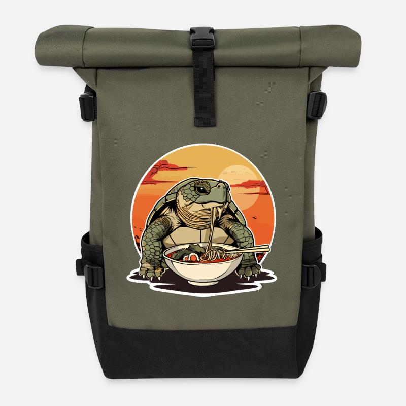 Turtle Ramen Noodles Japan Tortoise - Roll Top Backpack - olive/black