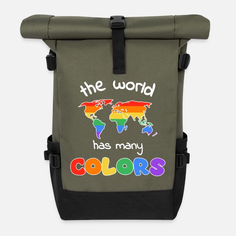 Regenbogenweltkarte der Vielfalt - Rolltop Rucksack - Olive/Schwarz