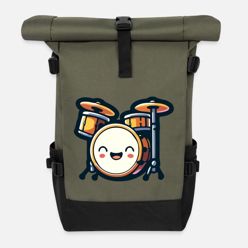 Rhythmic Rumble: The Drum Set Delight - Roll Top Backpack - olive/black