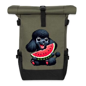 Pudel mit Wassermelone Sommerdesign - Rolltop Rucksack - Olive/Schwarz - Vorne
