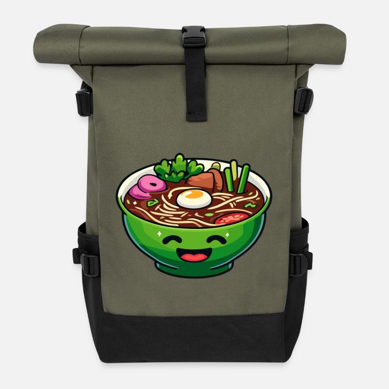 Happy Ramen Bowl: The Joyful Soup - Roll Top Backpack - olive/black