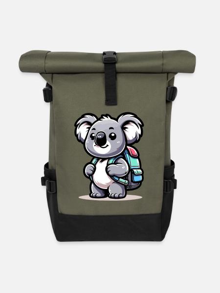 Backpacker-Koala: Der Globetrotter-Kumpel - Rolltop Rucksack - Olive/Schwarz