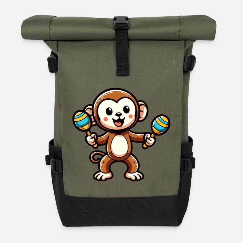 Maraca Monkey: The Musical Primate - Roll Top Backpack - olive/black