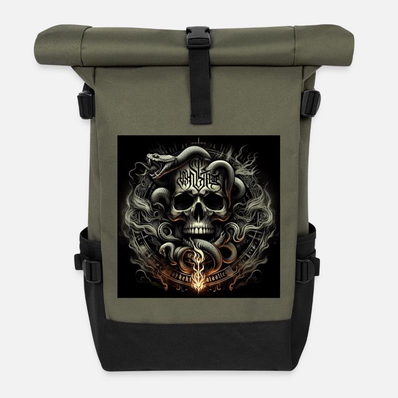 Totenkopf und Schlangen - Rolltop Rucksack - Olive/Schwarz
