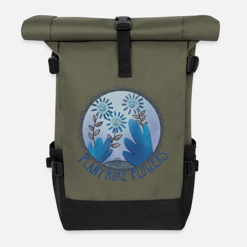 Plant More Flowers - Rolltop Rucksack - Olive/Schwarz