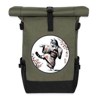 Chat avec kimono en position de combat de kung-fu - Sac à dos roll top - olive/noir - Devant