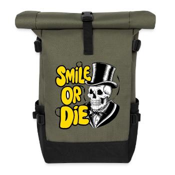Gothic Skelett mit Hut und farbigem Text - Rolltop Rucksack - Olive/Schwarz - Vorne