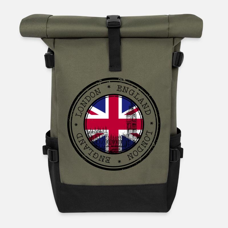 London Flag Round Badge - Roll Top Backpack - olive/black