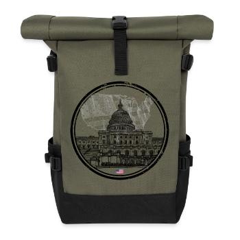 Patriotische USA Kapitol Karte - Rolltop Rucksack - Olive/Schwarz - Vorne