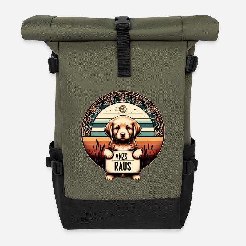 NZS raus, Gegen AFD, gegen Rechts - Rolltop Rucksack - Olive/Schwarz