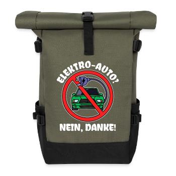 E-car Electrical Energy Electricity Statement Refueling - Roll Top Backpack - olive/black - Front