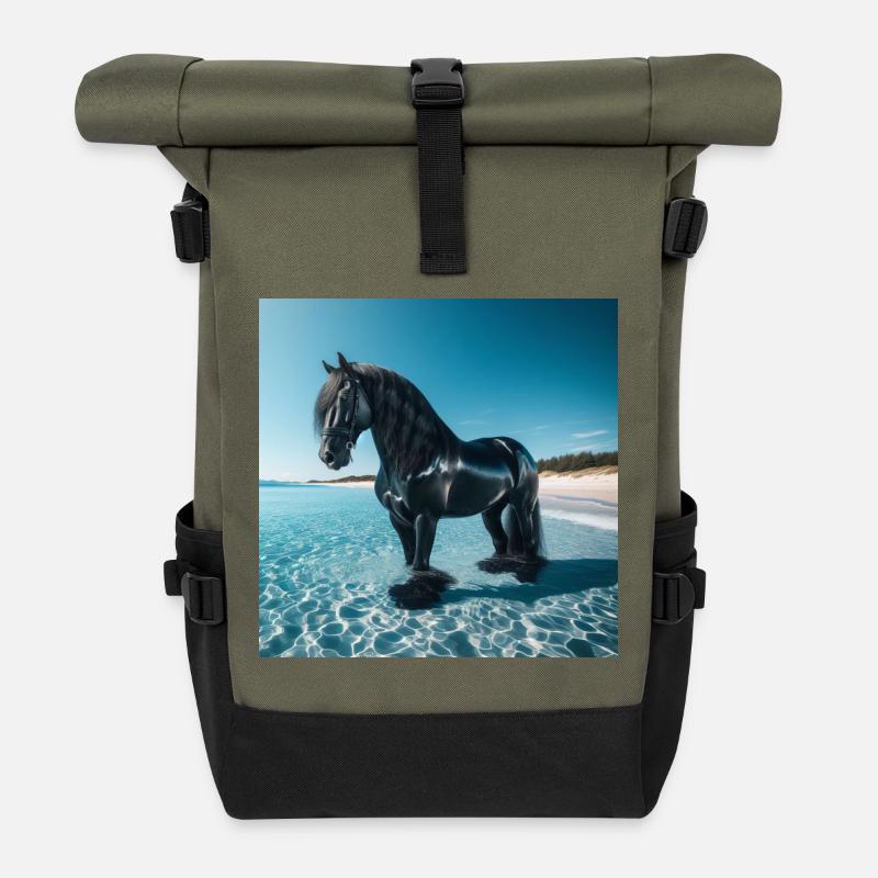 Pferd im Wasser - Rolltop Rucksack - Olive/Schwarz