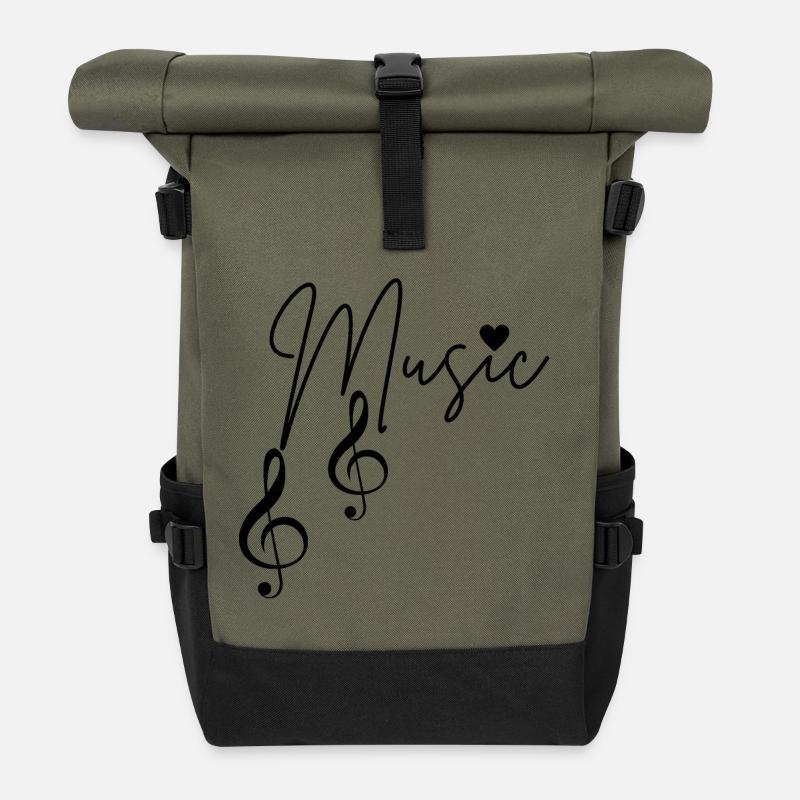 Notes de musique - Sac à dos roll top - olive/noir