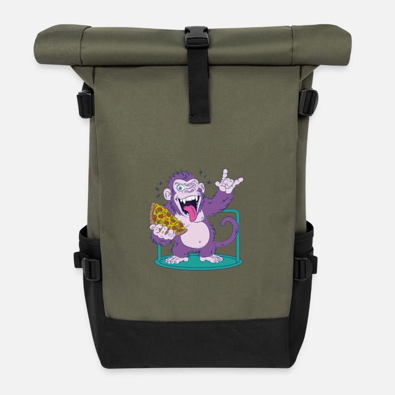 Pizza: Affe macht es besser! - Rolltop Rucksack - Olive/Schwarz
