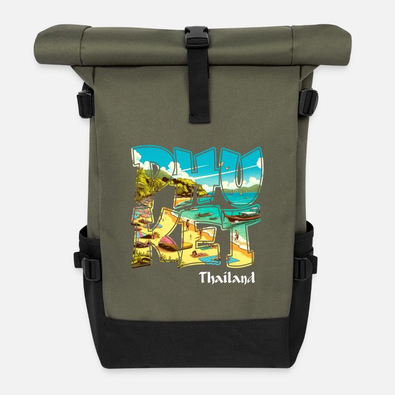 Phuket Thailand Strand Urlaub Design - Rolltop Rucksack - Olive/Schwarz