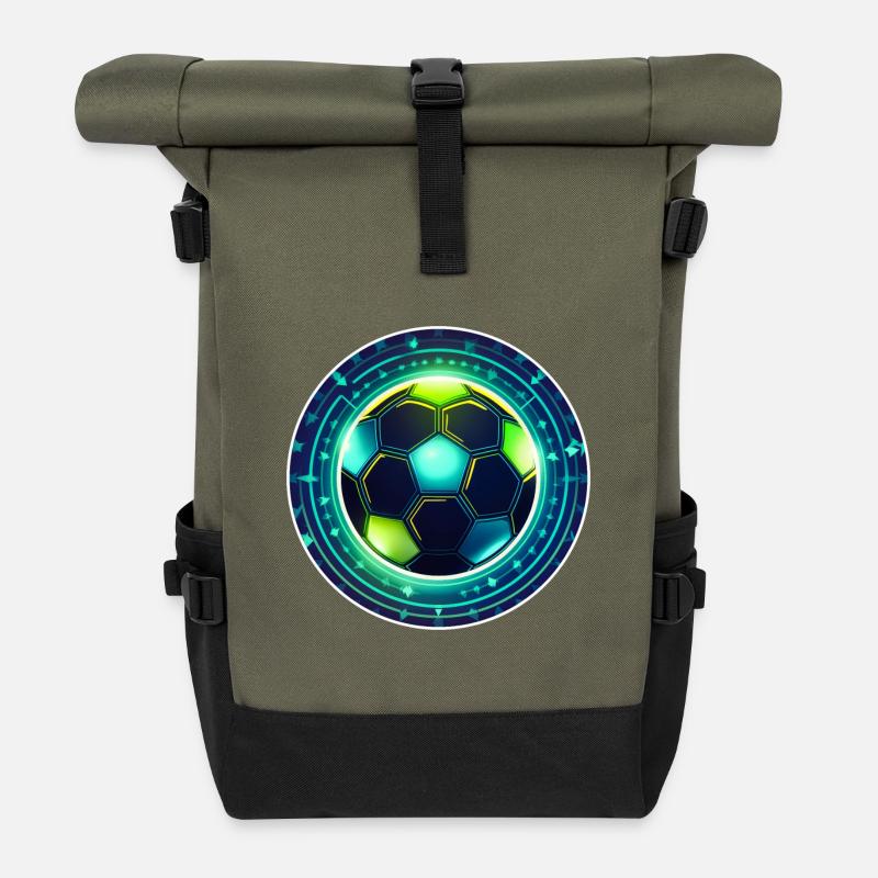 Neon Football Emblem with Star Ring - Roll Top Backpack - olive/black