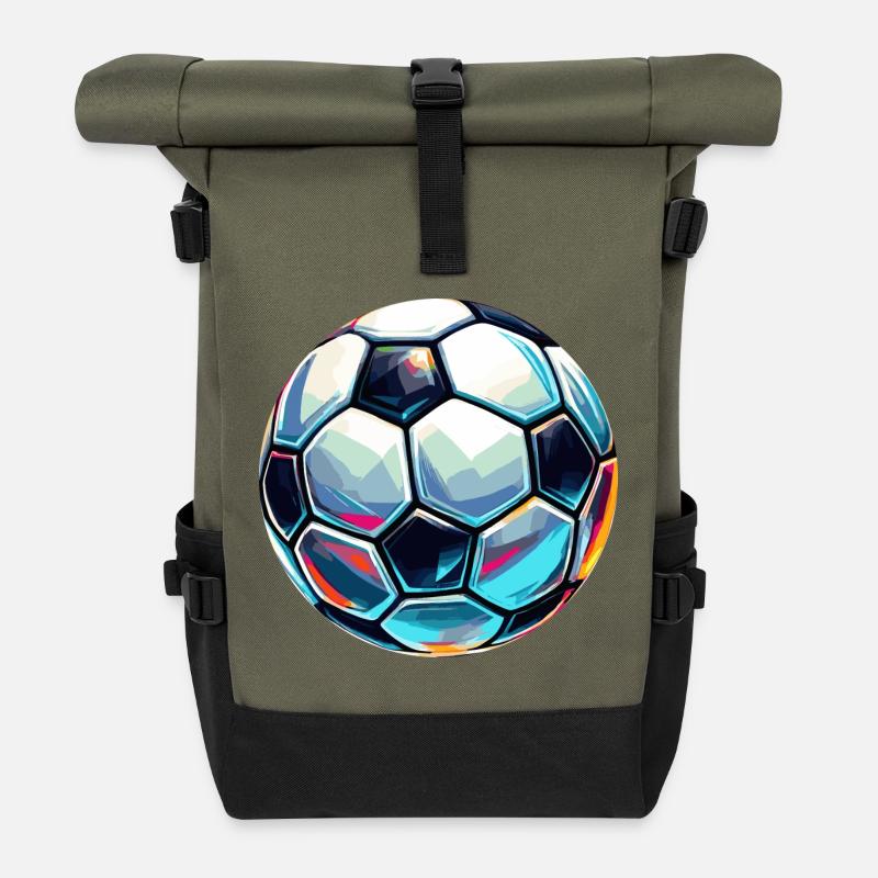 Bunt schimmernder Fußball mit Lichtreflexe - Rolltop Rucksack - Olive/Schwarz