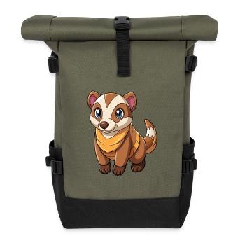 Dachs Niedliches Maskottchen Zeichentrickfigur Kawaii - Rolltop Rucksack - Olive/Schwarz - Vorne