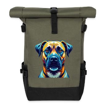 Schwarzes Maul Cur Hunderasse Bunte Karikatur Kawaii - Rolltop Rucksack - Olive/Schwarz - Vorne