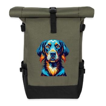 Friesischer Vorstehhund Rasse bunter Cartoon Kawaii - Rolltop Rucksack - Olive/Schwarz - Vorne