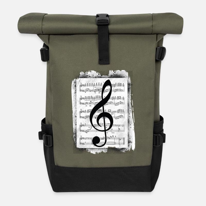Musique de note de musique - Sac à dos roll top - olive/noir