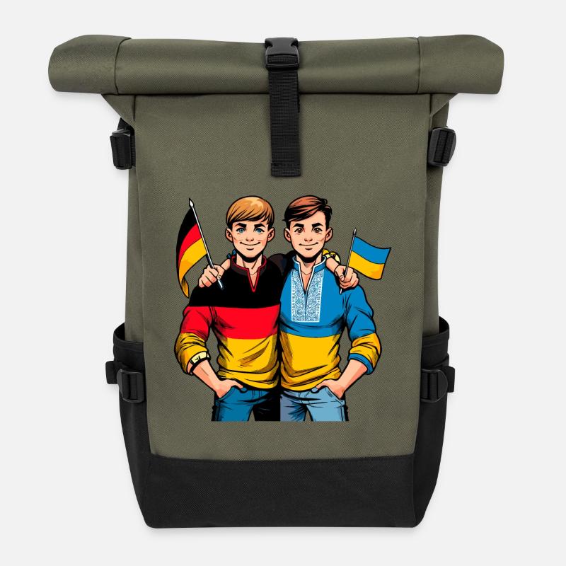 Deutsch Ukrainische Freundschaft - Rolltop Rucksack - Olive/Schwarz