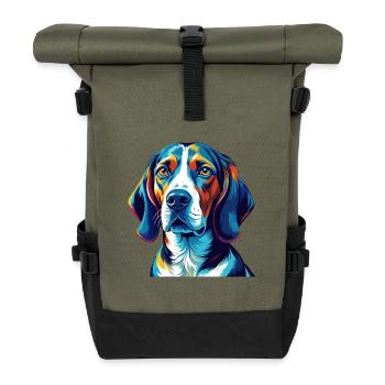 Treeing Walker Coonhound Dog Breed Cartoon Kawaii - Roll Top Backpack - olive/black - Front
