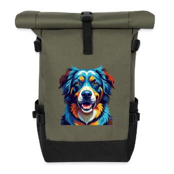 Georgischer Schäferhund Rasse Karikatur Kawaii - Rolltop Rucksack - Olive/Schwarz - Vorne