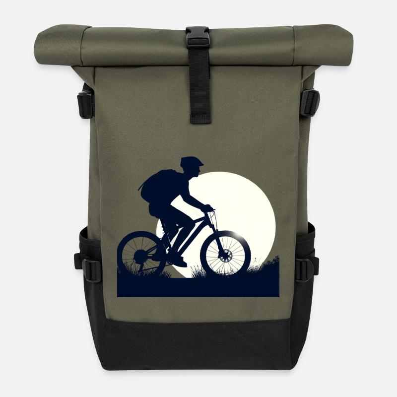 Silhouette de vélo éco la nuit - Sac à dos roll top - olive/noir