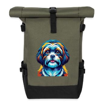 Shih Poo Dog Breed Colorful Cartoon Kawaii - Roll Top Backpack - olive/black - Front