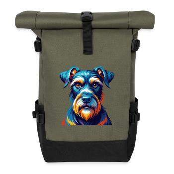 Standard Schnauzer Hunderasse Cartoon Kawaii - Rolltop Rucksack - Olive/Schwarz - Vorne
