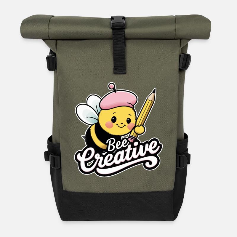 kreative Biene Bee be creative - Rolltop Rucksack - Olive/Schwarz