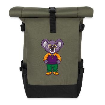 Koala Lustige Kawaii Cartoon Figur Clipart - Rolltop Rucksack - Olive/Schwarz - Vorne