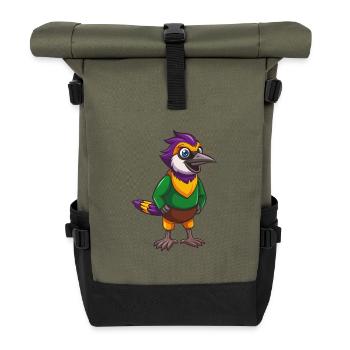 Jay Bird Lustige Kawaii Cartoon Figur Clipart - Rolltop Rucksack - Olive/Schwarz - Vorne