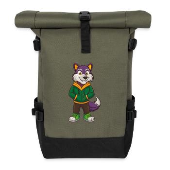 Arctic Wolf Funny Kawaii Cartoon Character Clipart - Roll Top Backpack - olive/black - Front
