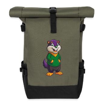 Gopher Lustige Kawaii Cartoon Figur Clipart - Rolltop Rucksack - Olive/Schwarz - Vorne