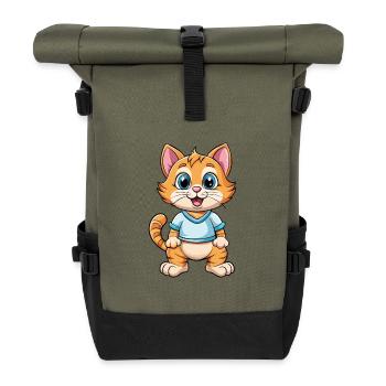 Kitten Cute Cartoon Character Kawaii Clipart - Roll Top Backpack - olive/black - Front