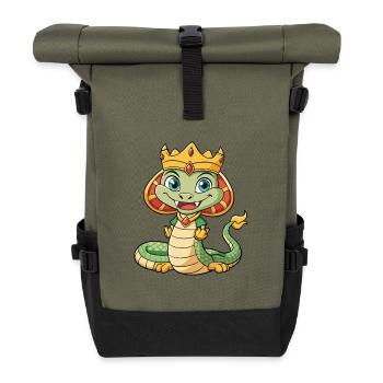 King Cobra Cute Cartoon Character Kawaii Clipart - Roll Top Backpack - olive/black - Front