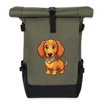 Dachshund Dog Cartoon Character Kawaii Clipart - Roll Top Backpack - olive/black - Front