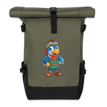 Tisserand Oiseau Mignon Personnage De Dessin Animé Kawaii Clipart - Sac à dos roll top - olive/noir - Devant